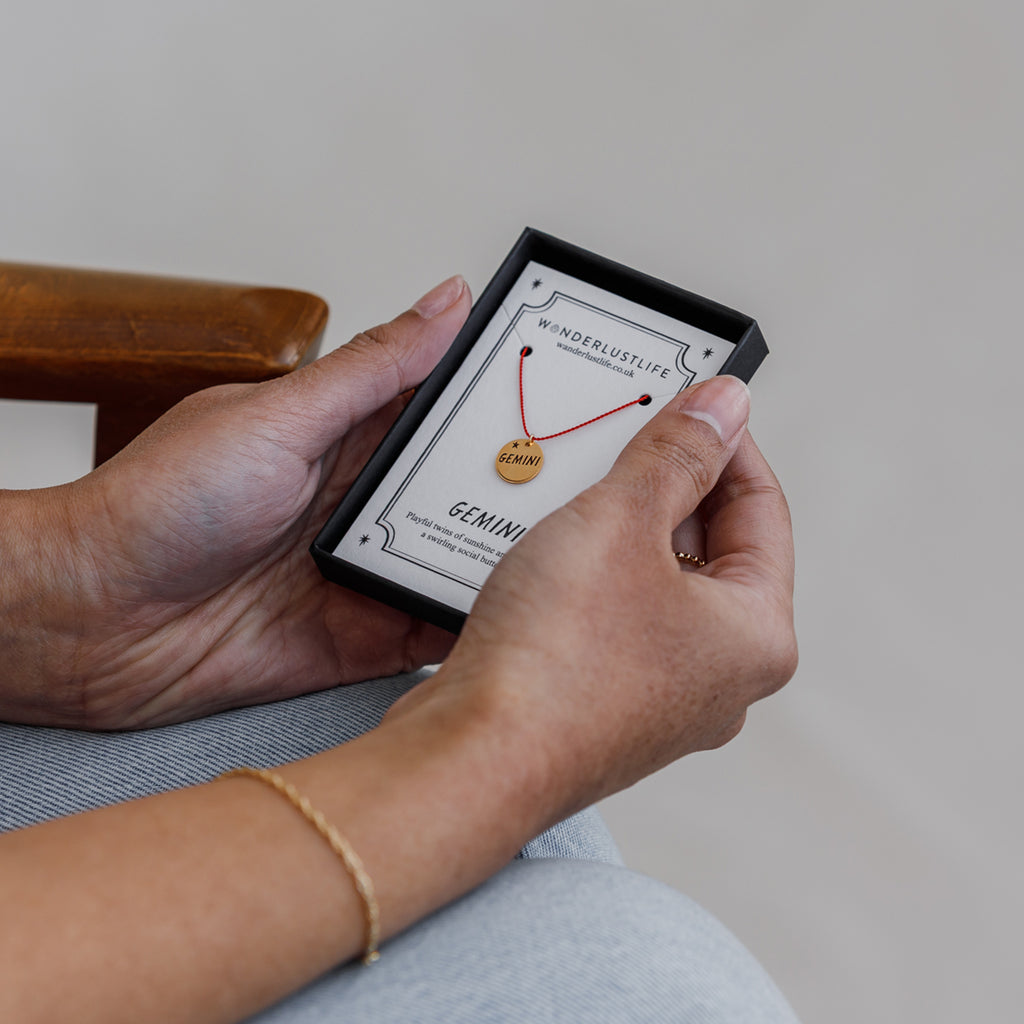 A striking twist on our signature fine cord necklaces, this bold red edition features a beautifully engraved zodiac name and star featured in a jewellery gift box.