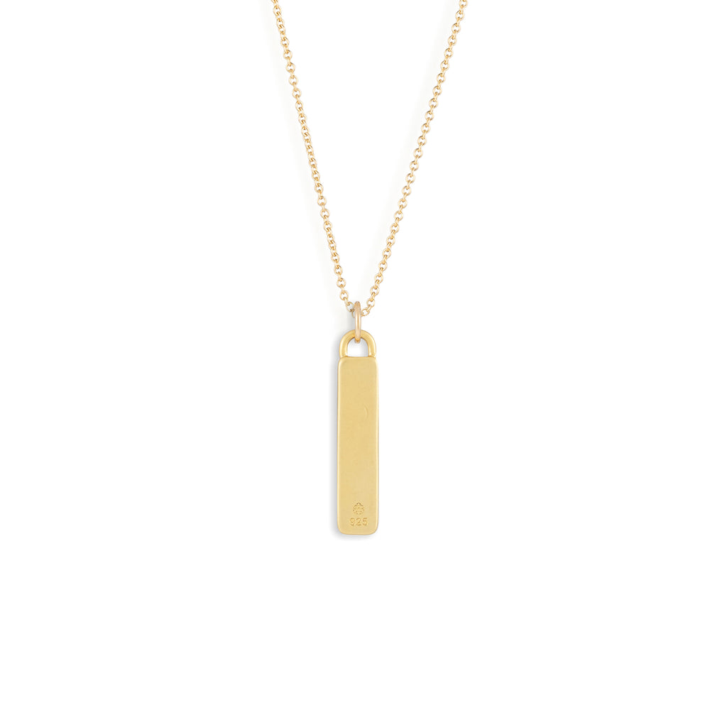 The reverse of this vertical bar pendant can be personalised with free engraving.