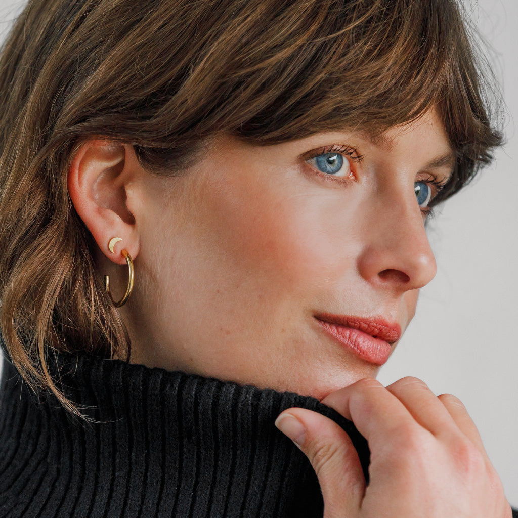 Medium Silke Hoop Earrings and luna stud earrings. Best selling Collection.