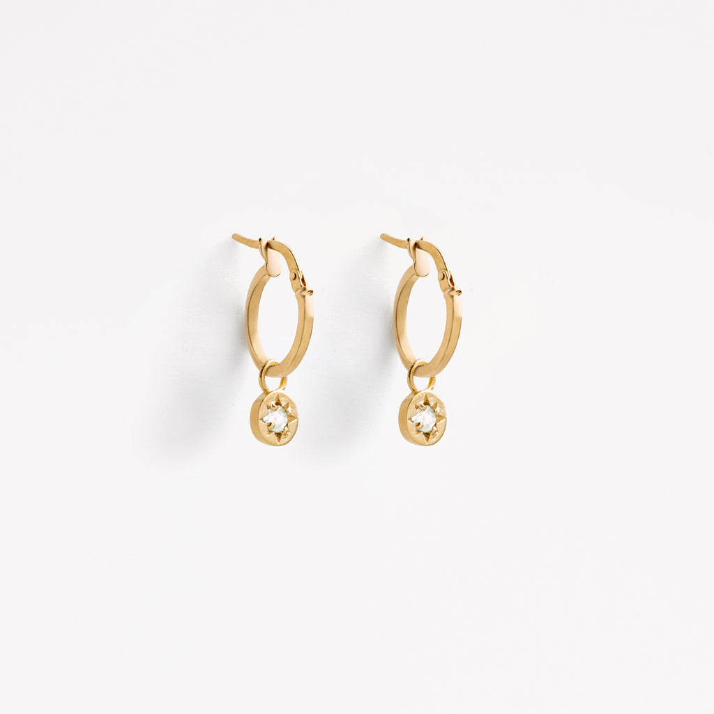 Wanderlust Life February birthstone gold hoop earrings with mint amethyst semi precious gemstone. Handmade birthstone jewellery, perfect for gifting.