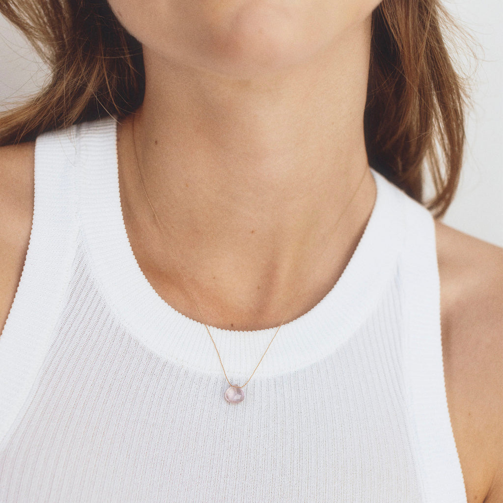 Wanderlust Life Ethically Handmade jewellery made in the UK. Minimalist gold and fine cord jewellery. rose quartz fine cord necklace