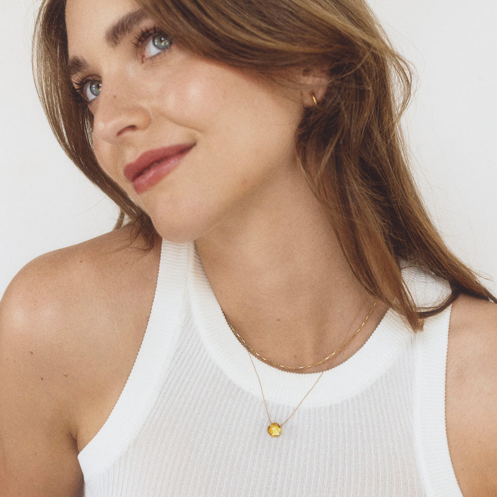 Citrine Fine Cord Necklace. Citrine gemstone in our signature faceted shape on a fine cord necklace. Proudly designed in Devon & handcrafted by our Wanderlust Life jewellery makers in the UK.