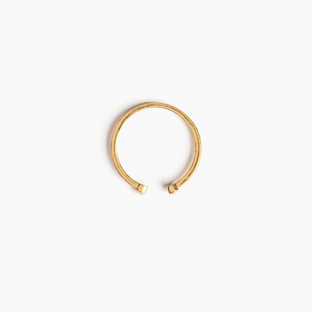 Opal Lyra open Ring. A 14k gold vermeil open ring with twin opals at either end of its circuit. Proudly designed in Devon & handcrafted by our Wanderlust Life global artisan partners