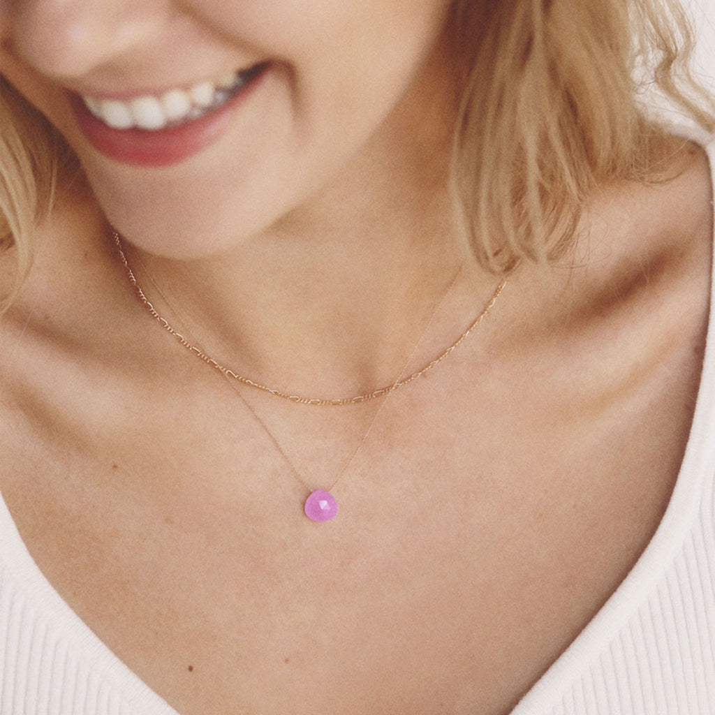 Wanderlust Life signature fine cord necklace. A lilac jade gemstone slides on a minimal fine cord. New for SS23 colour trends; layer this piece with our layering chains, beaded or pearl jewellery. The perfect affordable gift. Proudly designed and handcrafted in our Devon studio.