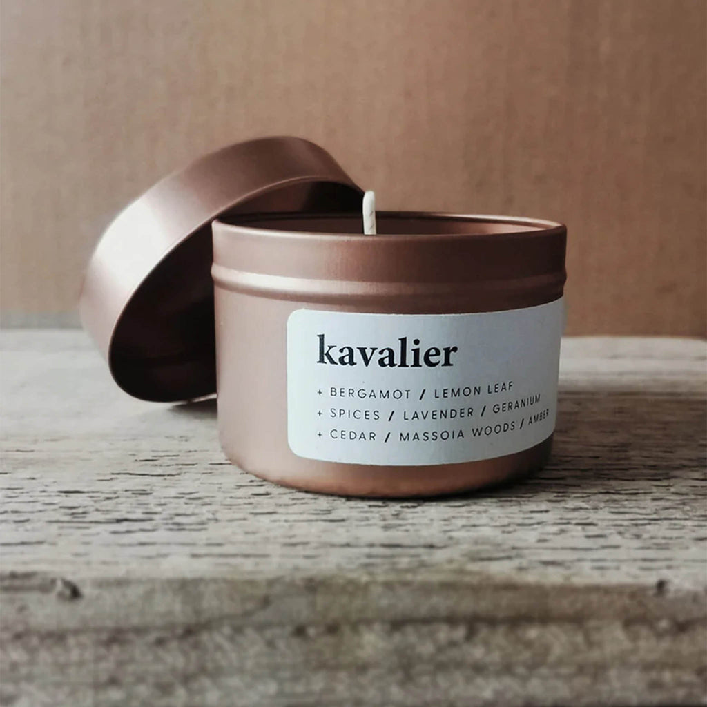 Wanderlust Life introduce the environmentally conscious, sustainable candle company, Keynvor to their life store brands. A travel tin candle in the scent Kavalier with notes of lemon leaf, massoia woods, and amber.