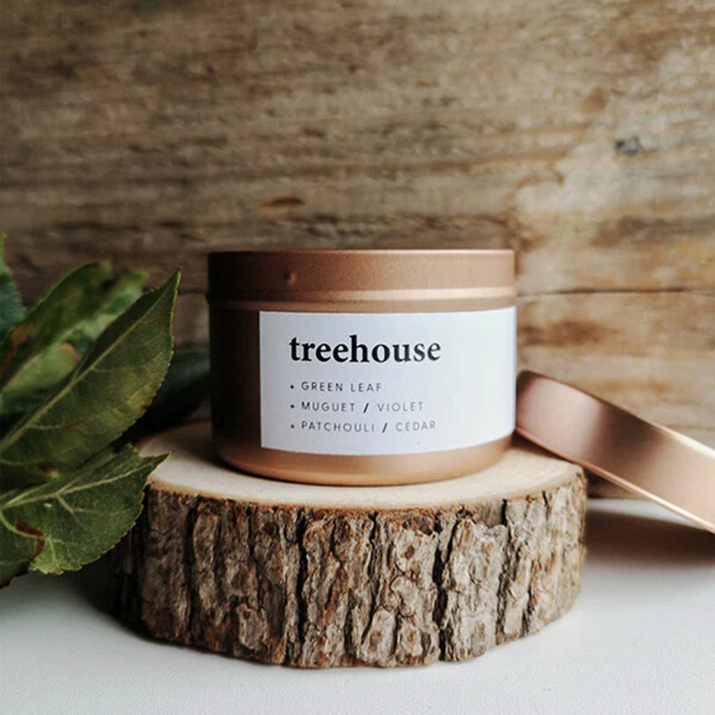 Wanderlust Life introduce the environmentally conscious, sustainable candle company, Keynvor to their life store brands. A travel size tin candle in the scent Treehouse with fresh botanical notes.