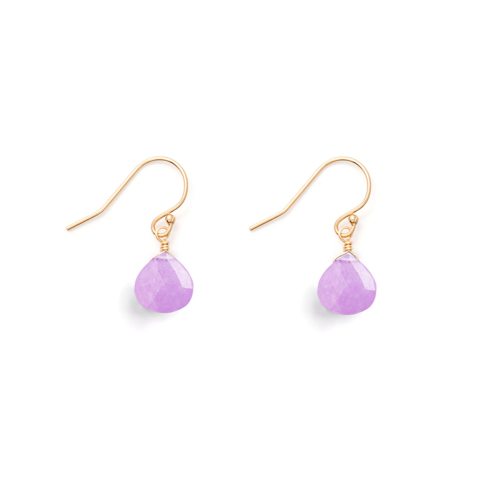 Wanderlust Life Lilac Jade Isla Drop Earrings. Purple gemstones hang from 14k gold fill earwire in our signature Isla Drop Earrings. Wear these positive gems to add colour to your style, and stack up with our studs to create your own ear stack. Designed and handcrafted in our Devon, UK studio. Shop jewellery online at Wanderlust Life.