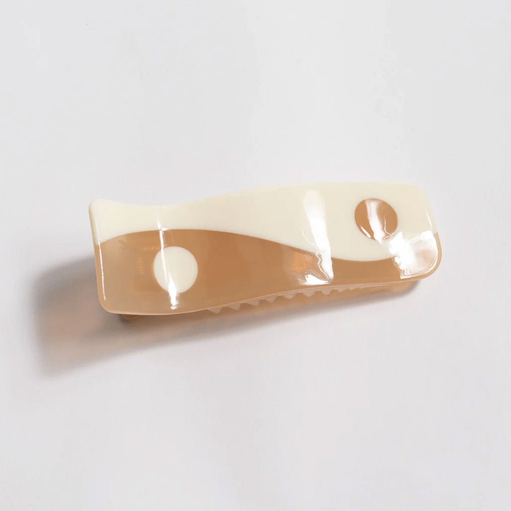 Yin-Yang Milk Tea alligator hair clip designed by Winona Irene in LA. Minimal and playful hair accessories new to Wanderlust Life's Life Store brands. Perfect for gifting and everyday hair styling.