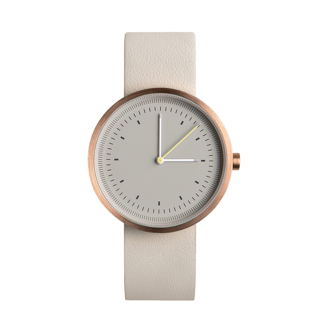 AARK's Interval watch in a rose gold, brushed finish - now available at Wanderlust Life. This timepiece is modern, minimal, and perfect for gifting.