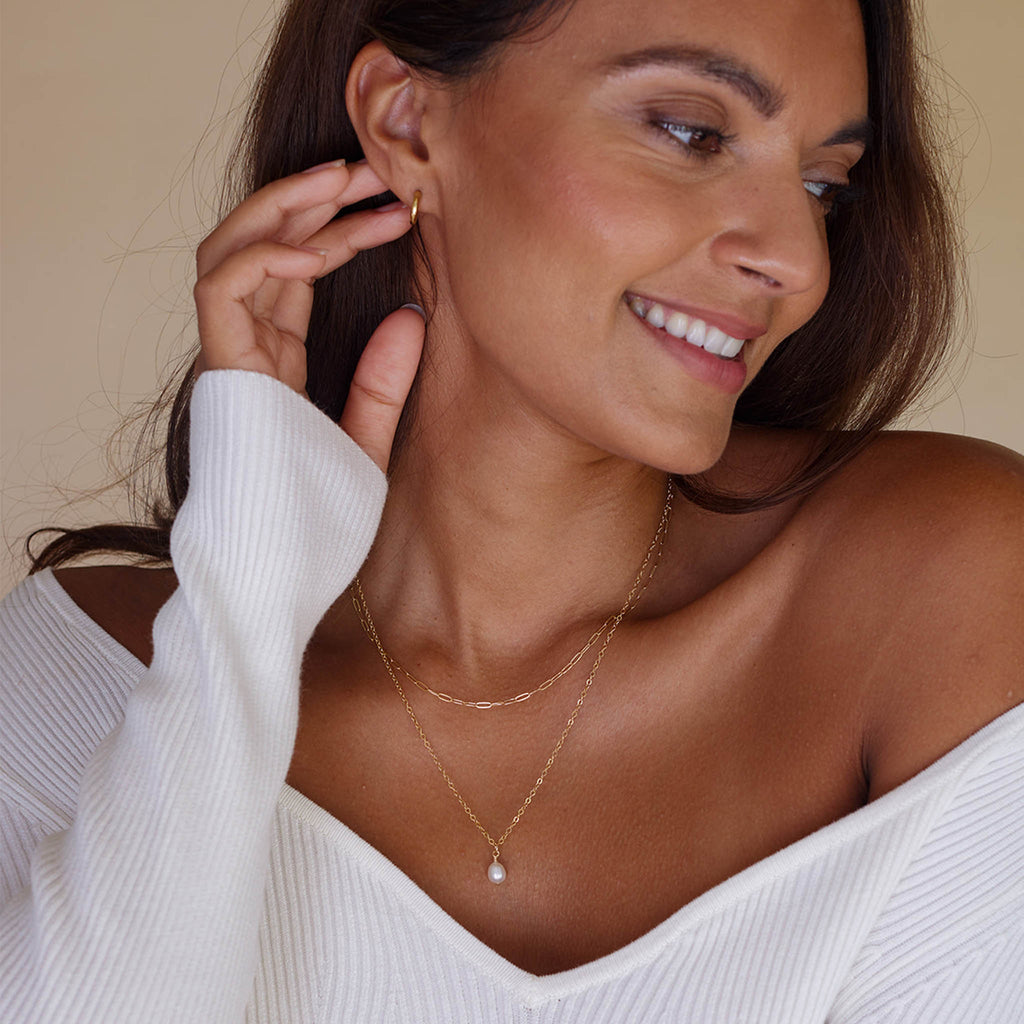 Layering Gold Chain Necklace, Sylvie. A gold fill paperclip chain, 15-16 inch adjustable length. Proudly designed in Devon & handcrafted by our Wanderlust Life jewellery makers in the UK.