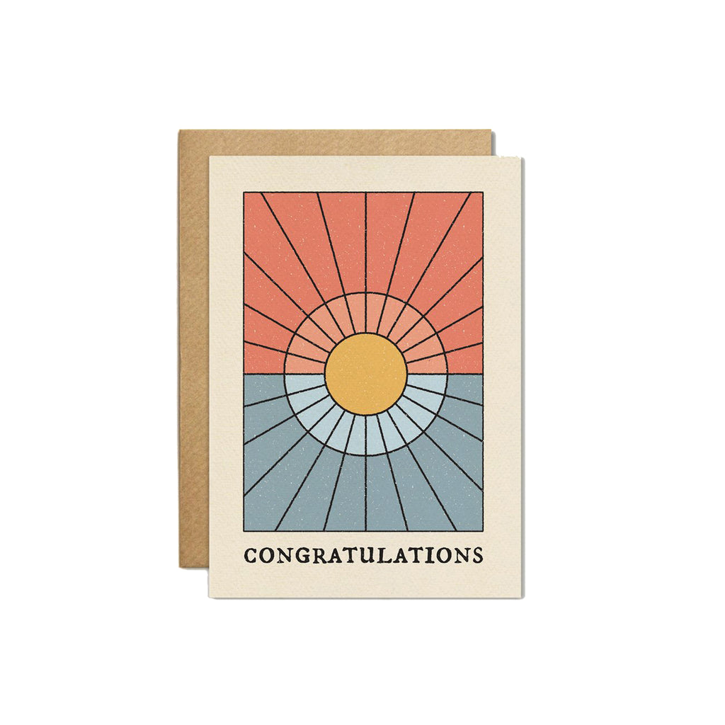 'Congratulations' sunset greetings card designed by small independent brand 'Cai & Jo', now available at Wanderlust Life.