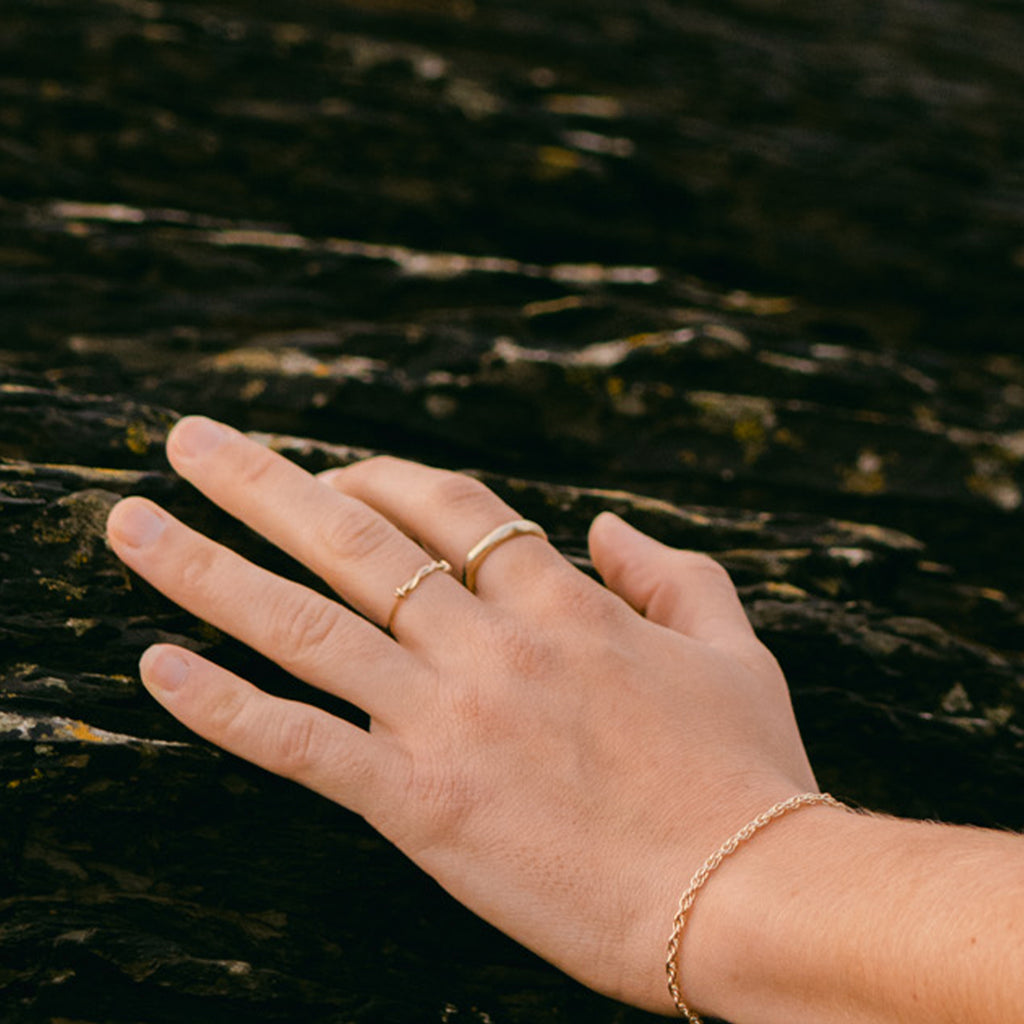 Wanderlust Life Ethically Handmade jewellery made in the UK. Minimalist gold and fine cord jewellery. fine hammered gold ring
